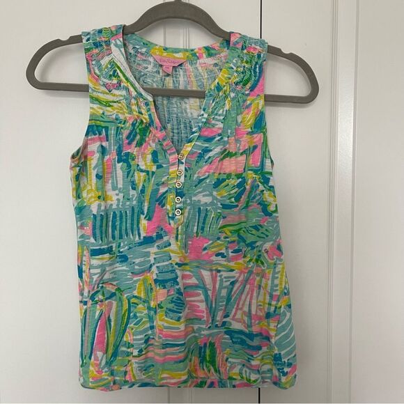 Lilly Pulitzer Essie Tank Top Cotton Size XXS Sea Salt and Sun print - Picture 1 of 7